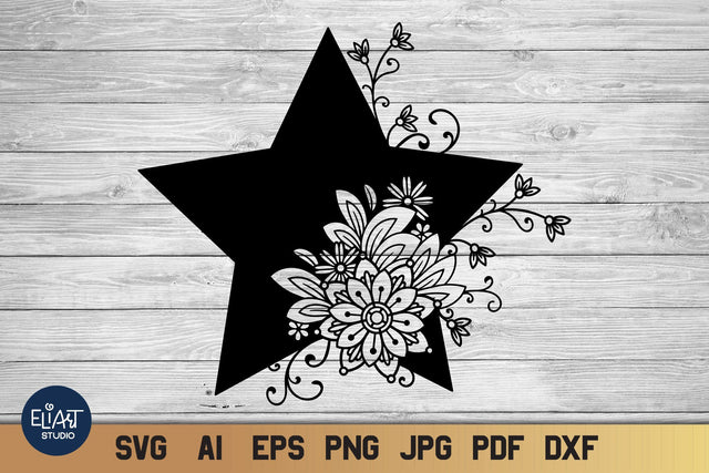 Celestial SVG, Floral Star SVG with Flowers. SVG Elinorka 