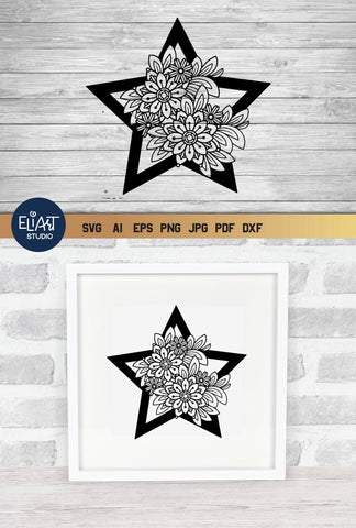Celestial SVG, Floral Star SVG with Flowers. SVG Elinorka 