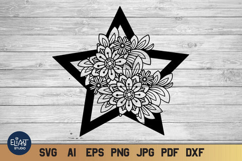 Celestial SVG, Floral Star SVG with Flowers. SVG Elinorka 