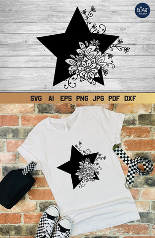 Celestial SVG, Floral Star SVG with Flowers. SVG Elinorka 