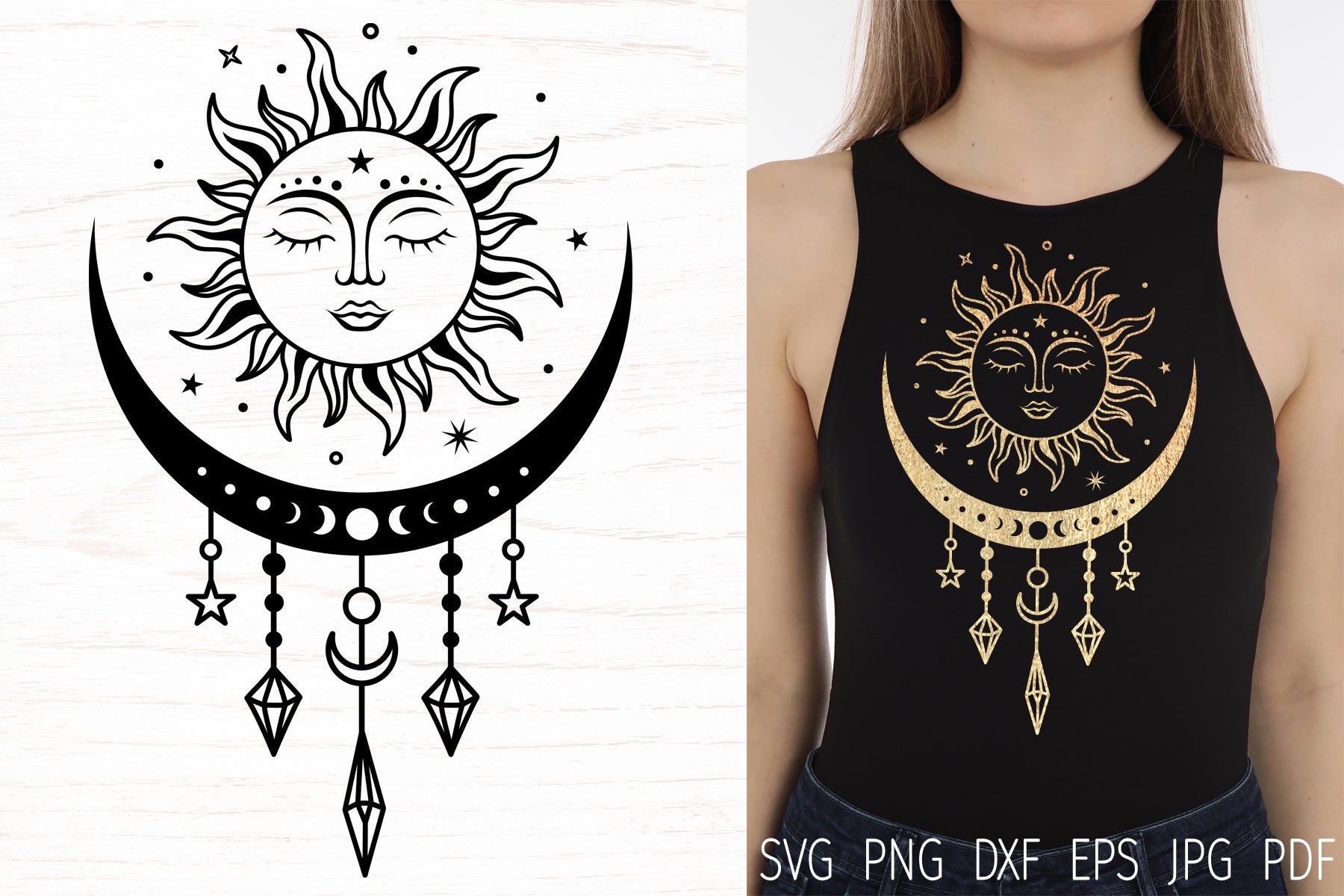 Sun and Moon Shirt, Celestial Boho Gifts for Women, Mystical