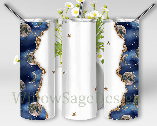 Celestial Tumbler Wrap, Moon Stars Night Sky 20oz Skinny Tumbler, Stars Glitter Tumbler Png, Celestial Sublimation Design for Straight, Digital Download Sublimation WillowSageDesign 