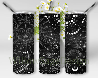 Celestial Zodiac 20oz Skinny Tumbler, Horoscope Tumbler Png, Mystical Celestial Tumbler Wrap, Celestial Sublimation Design, Instant Download Sublimation WillowSageDesign 