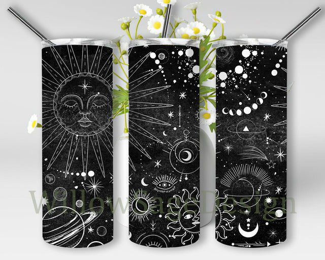 Celestial Zodiac 20oz Skinny Tumbler, Horoscope Tumbler Png, Mystical Celestial Tumbler Wrap, Celestial Sublimation Design, Instant Download Sublimation WillowSageDesign 