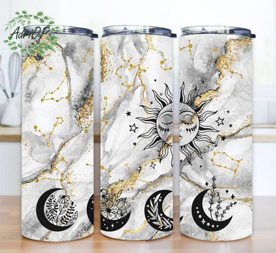 Celestial Zodiac 20oz Skinny Tumbler Png, Witchy Vibes Tumbler, Spooky Season Tumbler, Gift For Moon And Sun Lover, Stained Glass Celestial Moon Tumbler Sublimation AdriOP 