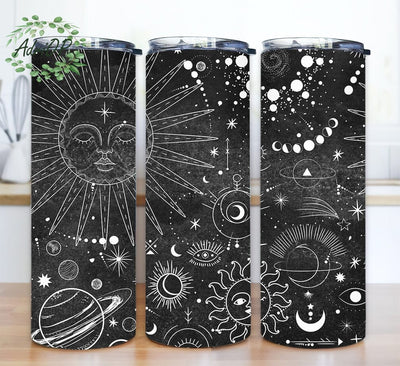 Celestial Zodiac 20oz Skinny Tumbler Png, Witchy Vibes Tumbler, Spooky Season Tumbler, Gift For Moon And Sun Lover, Stained Glass Celestial Moon Tumbler Sublimation AdriOP 