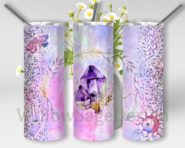 Celestial Zodiac 20oz Skinny Tumbler, Watercolor Crystal Tumbler Png, Glitter Tumbler Wrap, Tumbler With Lid And Straw, Digital Download Sublimation WillowSageDesign 
