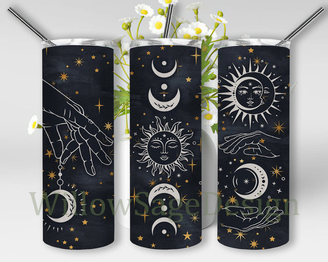 Celestial Zodiac 20oz Tumbler Wrap, Witchy Vibes Tumbler Design, Sun Moon Tumbler Png, Spooky Season Design Png, Celestial Sublimation Design, Digital Download Sublimation WillowSageDesign 