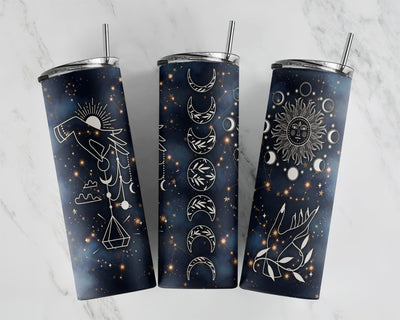 Celestial Zodiac Tumbler Glitter 20 oz Skinny Tumbler Sublimation Design Straight Design Digital Download PNG Witchy Vibes, Spooky Season Sublimation CaldwellArt 
