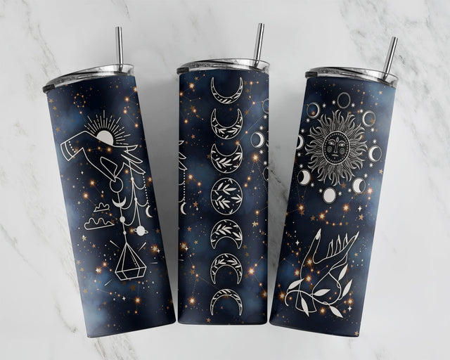 Celestial Zodiac Tumbler Glitter 20 oz Skinny Tumbler Sublimation Design Straight Design Digital Download PNG Witchy Vibes, Spooky Season Sublimation CaldwellArt 