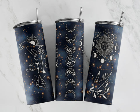 Celestial Zodiac Tumbler Glitter 20 oz Skinny Tumbler Sublimation Design Straight Design Digital Download PNG Witchy Vibes, Spooky Season Sublimation CaldwellArt 