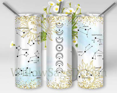 Celestial Zodiac Tumbler Wrap, Spooky Season 20oz Skinny Tumbler, Zodiac Glitter Tumbler Png, Celestial Zodiac Sublimation Design, Digital Download Sublimation WillowSageDesign 