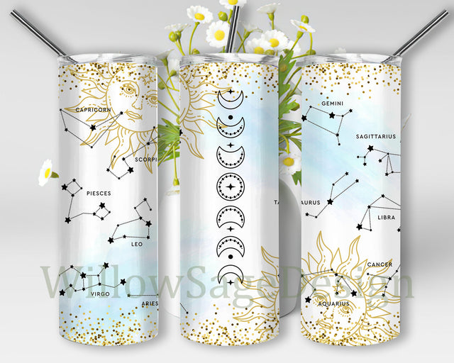 Celestial Zodiac Tumbler Wrap, Spooky Season 20oz Skinny Tumbler, Zodiac Glitter Tumbler Png, Celestial Zodiac Sublimation Design, Digital Download Sublimation WillowSageDesign 