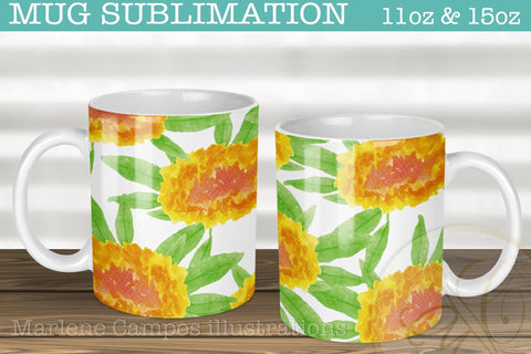 Cempasuchil Flowers Sublimation for Mugs / 11oz and 15oz Sublimation Marlene Campos 