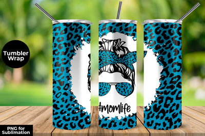 Cerulean Blue Leopard momlife 20 oz Skinny Tumbler Wrap Sublimation Design Sublimation Sublimatiz Designs 
