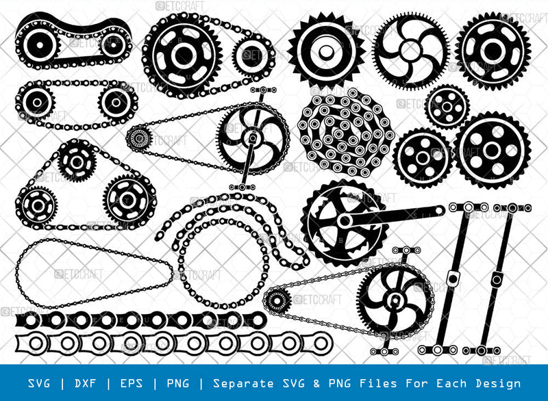 Chain Gears SVG Cut Files, Chain Silhouette, Bicycle Pedal Svg, Bicycle Chains Svg, Cogs and Gears Svg, Steampunk Gears Svg, Growing Gears Svg, Chain Gears Bundle, SVG ETC Craft 