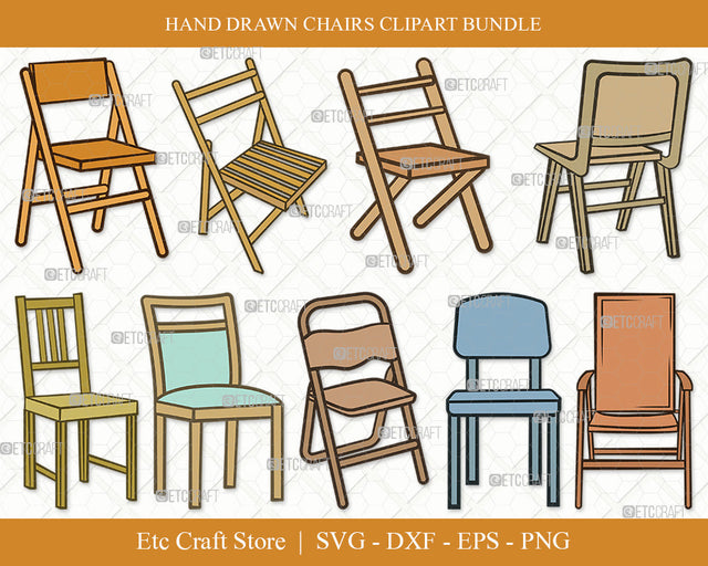 Chairs Clipart SVG Cut File, Desk Chair Svg, Wooden Chair Svg, Dining Chair Svg, Bundle, Eps, Dxf, Png SVG ETC Craft 