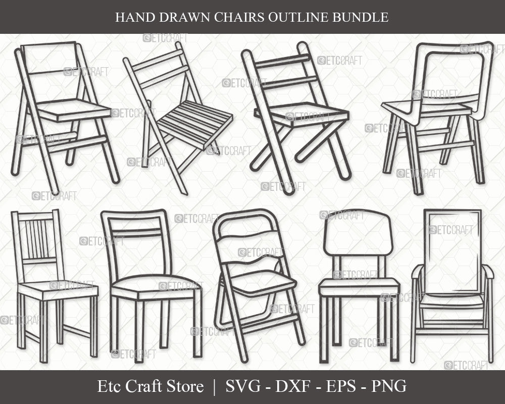 Chairs Outline SVG Cut File, Desk Chair Svg, Wooden Chair Svg, Dining ...