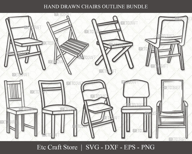 Chairs Outline SVG Cut File, Desk Chair Svg, Wooden Chair Svg, Dining Chair Svg, Bundle, Eps, Dxf, Png SVG ETC Craft 