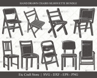 Chairs Silhouette SVG Cut File, Desk Chair Svg, Wooden Chair Svg, Dining Chair Svg, Bundle, Eps, Dxf, Png SVG ETC Craft 
