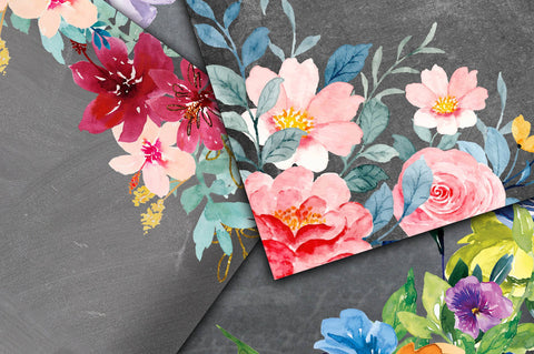 Chalkboard Floral Digital Papers Digital Pattern Old Market 