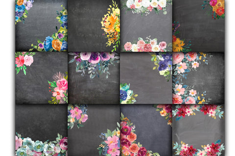 Chalkboard Floral Digital Papers Digital Pattern Old Market 