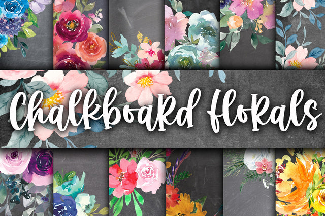 Chalkboard Floral Digital Papers Digital Pattern Old Market 