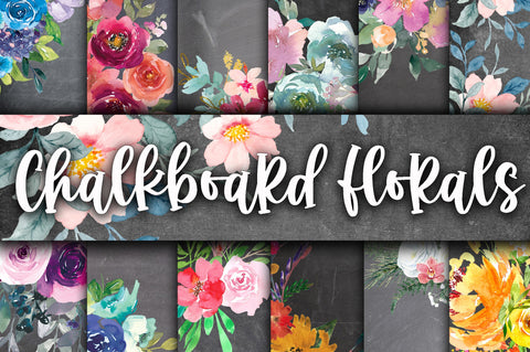 Chalkboard Floral Digital Papers Digital Pattern Old Market 