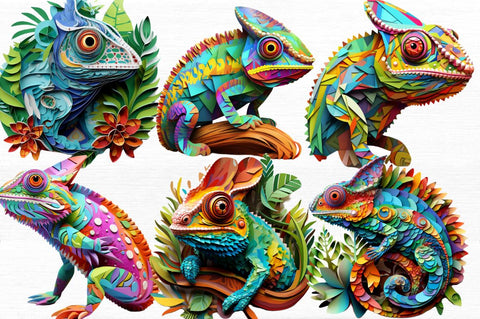 Chameleon Layered Paper Art Clipart Sublimation Regulrcrative 