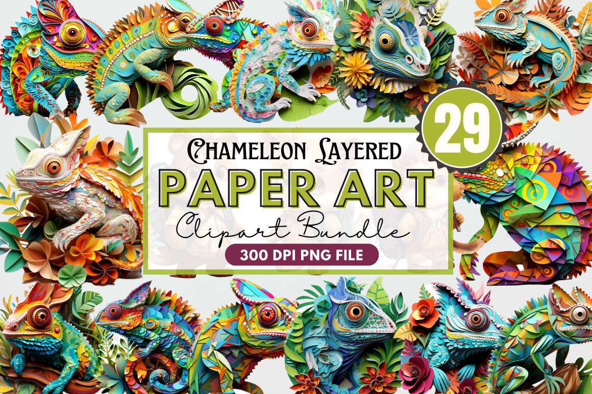 Quilling Paper Craft Template Chameleon, Paper 3D Pattern