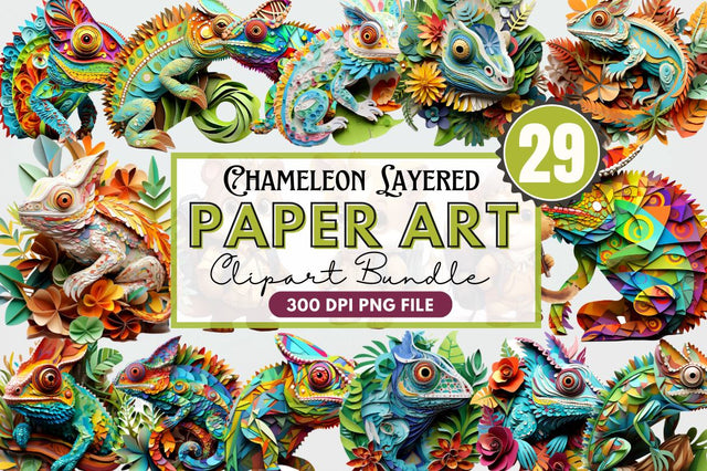 Chameleon Layered Paper Art Clipart Sublimation Regulrcrative 