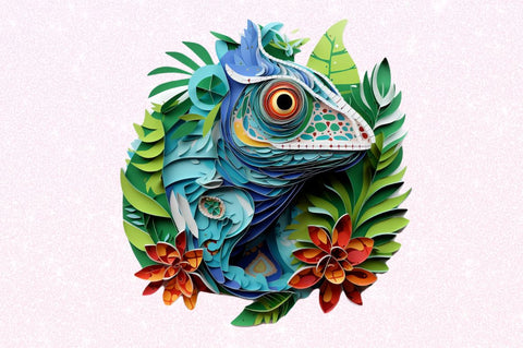 Chameleon Layered Paper Art Clipart Sublimation Regulrcrative 