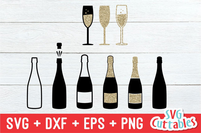 Champagne Bottles and Glasses SVG Svg Cuttables 