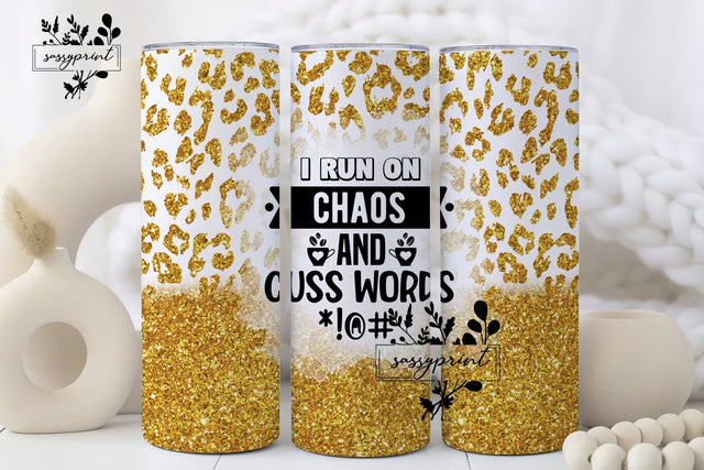 Chaos and Cuss Words Tumbler Wrap, Snarky 20oz Skinny Tumbler Wrap Sublimation PNG, Instant Download, Straight & Tapered Tumbler Wrap PNG Sublimation sassyprint 