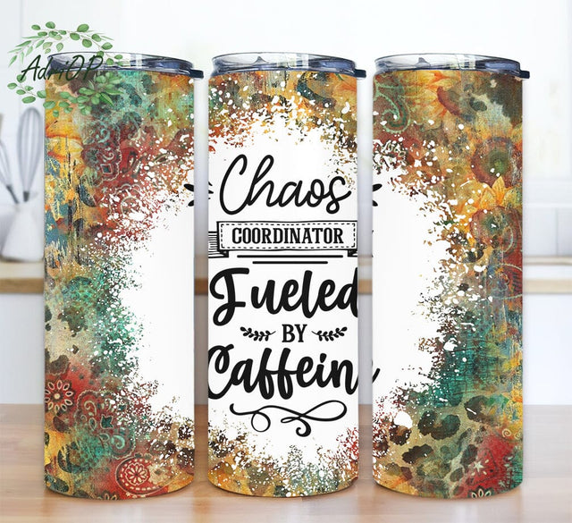 Chaos Coordinator Fueled By Caffeine 20oz Skinny Tumbler Png, Bundle Funny Sarcastic Western Tumbler, Leopard Sunflower Tumbler Png, Floral Tumbler Sublimation AdriOP 