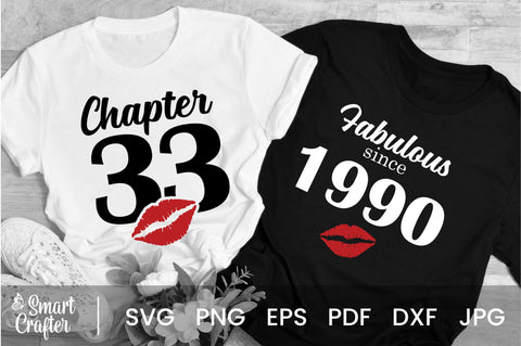 Chapter 33, Fabulous Since 1990, thirty-three, Fabulous Birthday, 33th, Kiss svg, 33 and Fabulous, Birthday, Kiss print, Sexy Birthday SVG Fauz 
