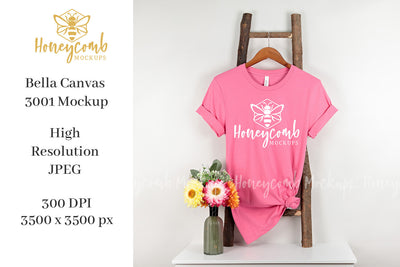 Charity Pink 3001 Mockup, Hanging Ladder Mockup, Women's T-Shirt Mockup Mock Up Photo Honeycomb Mockups 
