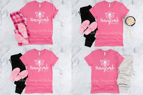 Charity Pink Bella Canvas 3001 Mockup Bundle, Women's Pink T-Shirt Mockup, Comfy and Cozy Mockup Mock Up Photo Honeycomb Mockups 