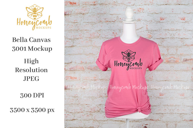 Charity Pink Bella Canvas 3001 T-Shirt Mockup, Women's Pink T-Shirt Mockup, Summer Spring Mockup Mock Up Photo Honeycomb Mockups 