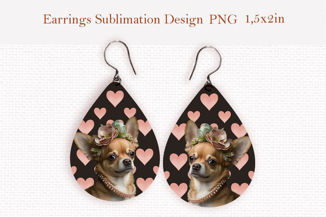 Charming chihuahua dog lovers teardrop earrings design png Sublimation LuckyTurtleArt 