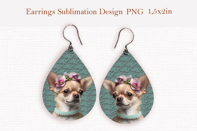 Charming chihuahua dog lovers teardrop earrings design png Sublimation LuckyTurtleArt 