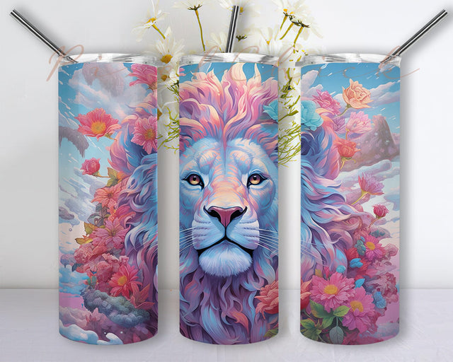 Charming Lion Flowers 20oz Skinny Tumbler Png, Wildflower Lion Wallpaper Tumbler, Lion King Png, Kids Tumbler Design, Colorful Lion Sublimation Sublimation PixelChick 