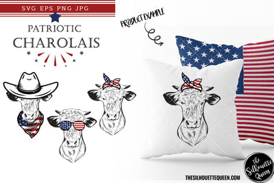Charolais Cow Patriotic Cut files and Sublimation SVG Loveleen Kaur 