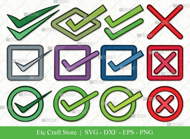 Check Mark Clipart SVG Cut File | Tick Mark Svg | Check Box Svg | Cross Mark Svg | Checkbox Bundle | Eps | Dxf | Png SVG ETC Craft 