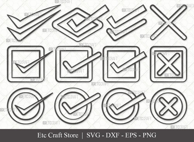 Check Mark Outline SVG Cut File | Tick Mark Svg | Check Box Svg | Cross Mark Svg | Checkbox Bundle | Eps | Dxf | Png SVG ETC Craft 