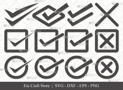 Check Mark Silhouette SVG Cut File | Tick Mark Svg | Check Box Svg | Cross Mark Svg | Checkbox Bundle | Eps | Dxf | Png SVG ETC Craft 