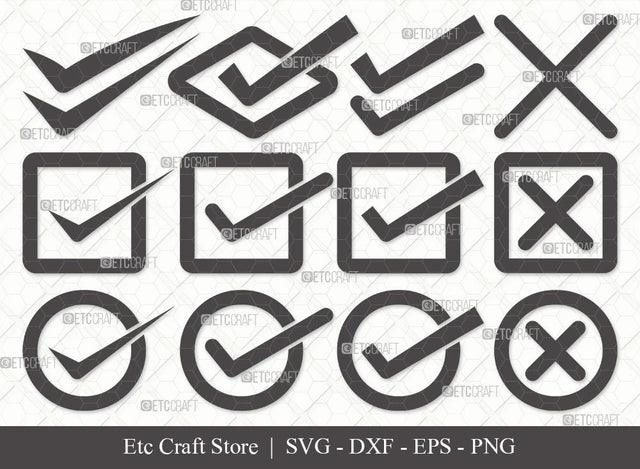 Check Mark Silhouette SVG Cut File | Tick Mark Svg | Check Box Svg | Cross Mark Svg | Checkbox Bundle | Eps | Dxf | Png SVG ETC Craft 
