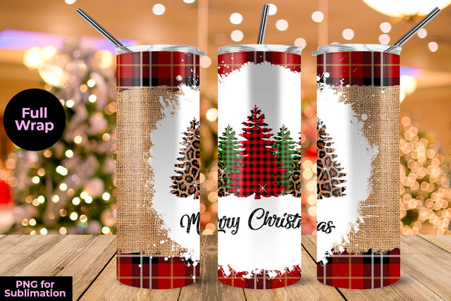 Checkered Christmas Tree and Burlap Linen 20 oz Skinny Tumbler Template Sublimation Sublimatiz Designs 
