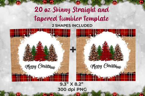 Checkered Christmas Tree and Burlap Linen 20 oz Skinny Tumbler Template Sublimation Sublimatiz Designs 