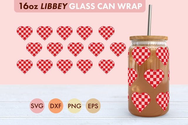Checkered Heart SVG PNG 16 oz Libbey Glass Can Wrap SVG Freeling Design House 